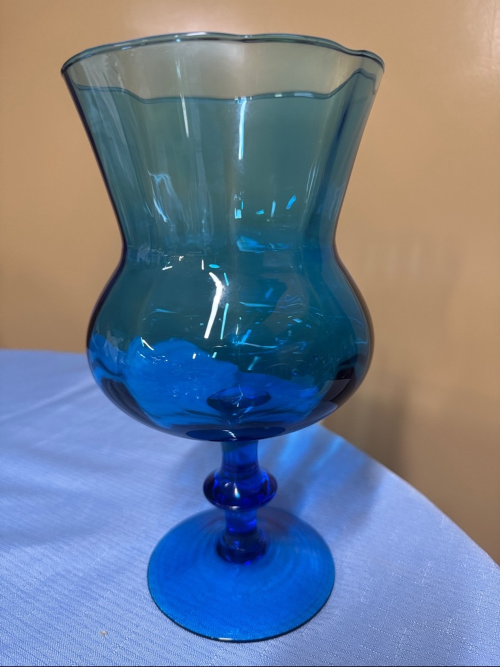Empoli art glass vase blue stemmed goblet snifter shape 10” tall